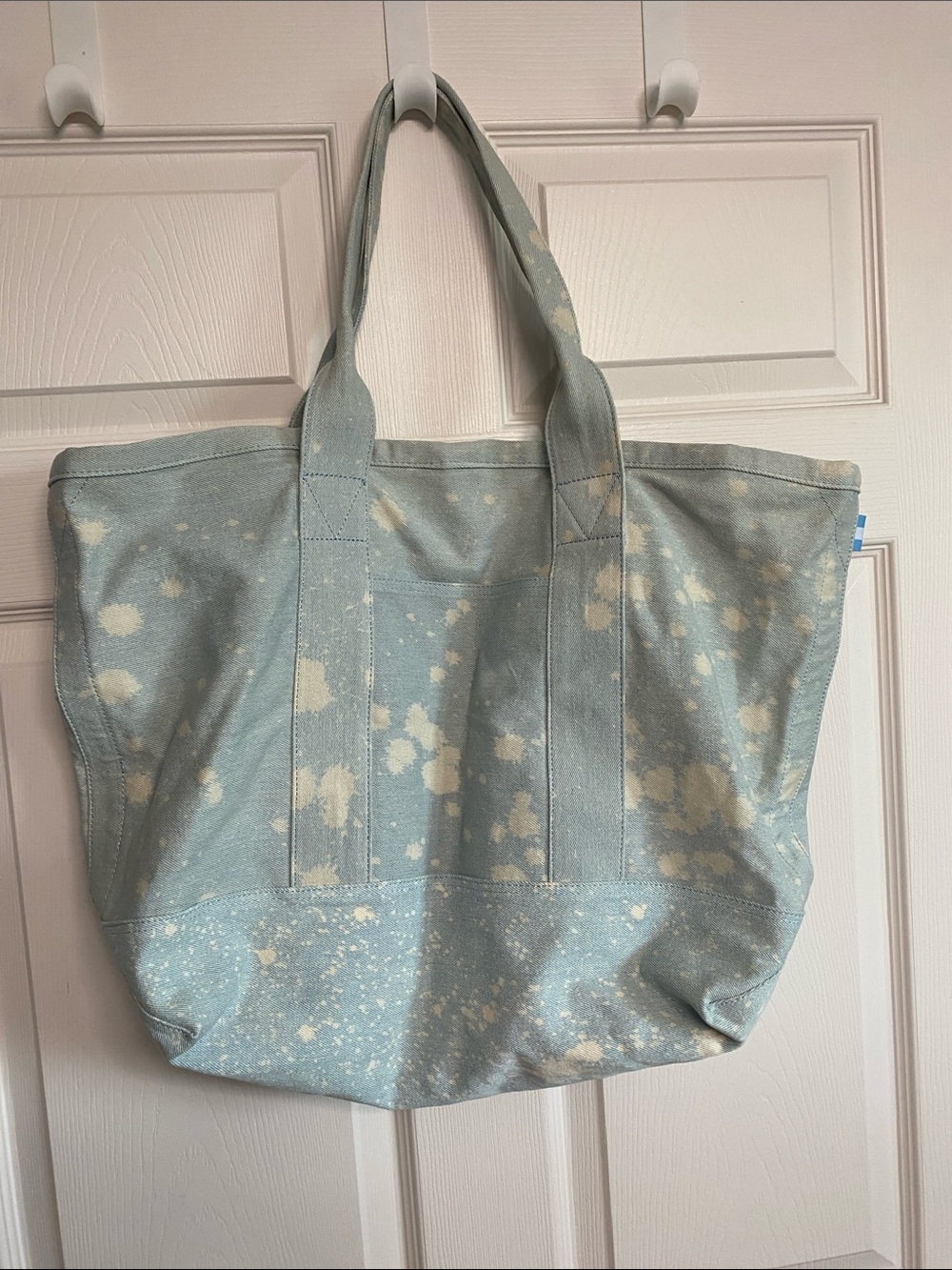 Toms Pale Blue Canvas Tote with Bleach-Splatter Design
